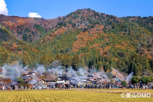 美山かやぶきの里一斉放水点検見学と大原野神社の紅葉